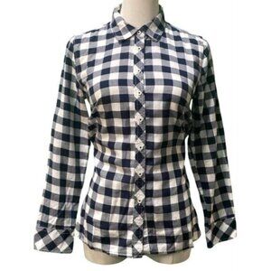 Talbots Long Sleeve Collared Black/White Buffalo Checked Cotton Woven Shirt S/P